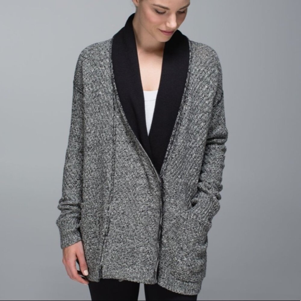 Lululemon Post Practice Cardigan Sweater Ghost Black